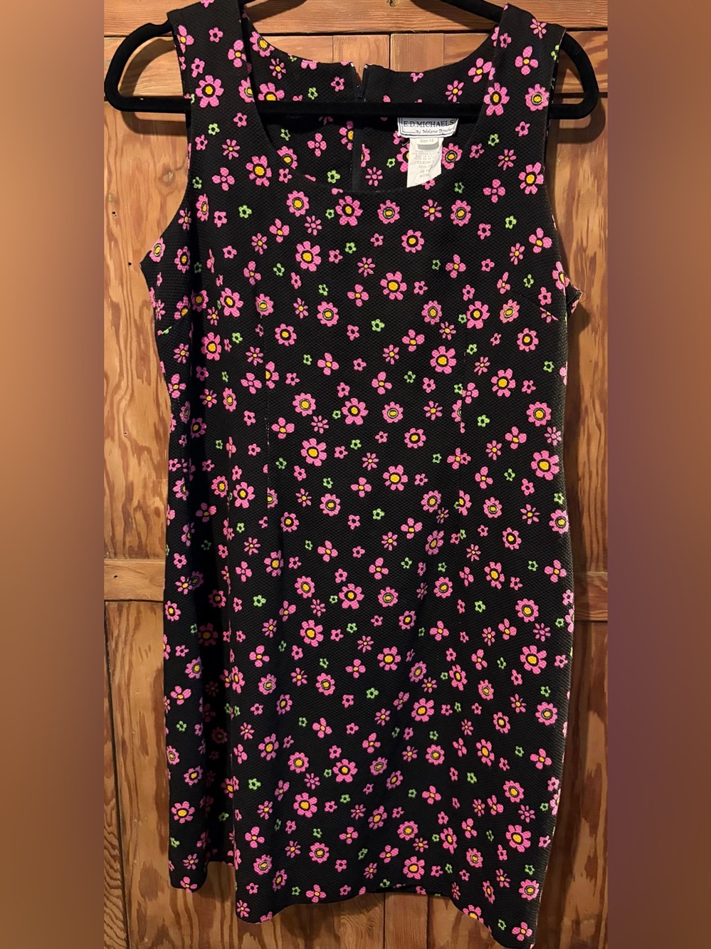 VINTAGE E.D. MICHAELS Shift Dress by Melanie Drucker. Size 12. Retro print. EUC.